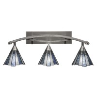 Bow 3 Light Bath Bar Shown In Brushed Nickel Finish With 7 Sea Ice Art Glass