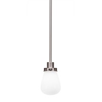 Meridian 1 Light Mini Pendant Shown In Brushed Nickel Finish With 5 White Glass