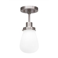 Meridian 1 Light Semi-Flush Shown In Brushed Nickel Finish With 5 White Glass