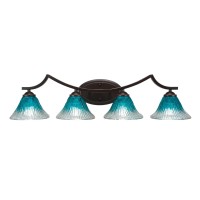 Zilo 4 Light Bath Bar Shown In Dark Granite Finish With 7 Teal Crystal Glass