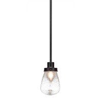 Meridian 1 Light Mini Pendant Shown In Dark Granite Finish With 5 Clear Bubble Glass