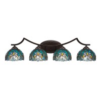 Zilo 4 Light Bath Bar Shown In Dark Granite Finish With 7 Turquoise Cypress Art Glass