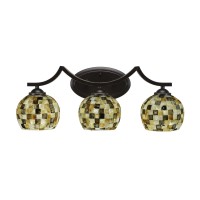 Zilo 3 Light Bath Bar Shown In Dark Granite Finish With 6 Sea Mist Seashell Glass