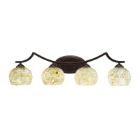 Zilo 4 Light Bath Bar Shown In Dark Granite Finish With 6 Mystic Seashell Glass