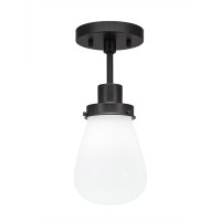 Meridian 1 Light Semi-Flush Shown In Dark Granite Finish With 5 White Glass