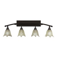 Bow 4 Light Bath Bar Shown In Bronze Finish With 7 Vanilla Leaf Glass