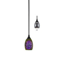 Stem Mini Pendant With Hang Straight Swivel Shown In Matte Black Finish With 5 Silver Fire Glass