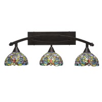 Bow 3 Light Bath Bar Shown In Bronze Finish With 7 Kaleidoscope Art Glass