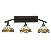 Bow 3 Light Bath Bar Shown In Bronze Finish With 7 Roman Jewels Art Glass