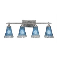 Uptowne 4 Light Bath Bar Shown In Aged Silver Finish With 5.5 Fluted Teal Crystal Glass