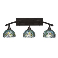 Bow 3 Light Bath Bar Shown In Bronze Finish With 7 Turquoise Cypress Art Glass