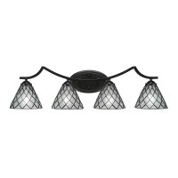 Zilo 4 Light Bath Bar Shown In Matte Black Finish With 7 Diamond Ice Art Glass