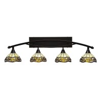 Bow 4 Light Bath Bar Shown In Black Copper Finish With 7 Roman Jewels Art Glass