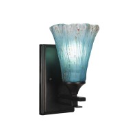 Uptowne 1 Light Wall Sconce Shown In Dark Granite Finish With 5.5 Fluted Teal Crystal Glass