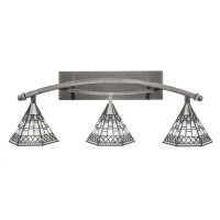 Bow 3 Light Bath Bar Shown In Brushed Nickel Finish With 7 Pewter Art Glass