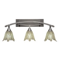 Bow 3 Light Bath Bar Shown In Brushed Nickel Finish With 7 Vanilla Leaf Glass