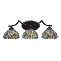 Zilo 3 Light Bath Bar Shown In Dark Granite Finish With 7 Kaleidoscope Art Glass