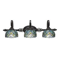 Elegante 3 Light Bath Bar Shown In Dark Granite Finish With 7 Turquoise Cypress Art Glass