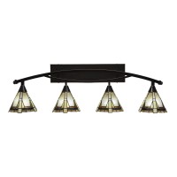 Bow 4 Light Bath Bar Shown In Black Copper Finish With 7 Zion Art Glass