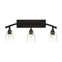 Bow 3 Light Bath Bar Shown In Black Copper Finish With 4.5 Clear Bubble Glass