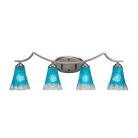 Zilo 4 Light Bath Bar Shown In Graphite Finish With 5.5 Fluted Teal Crystal Glass