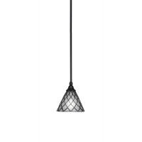 Stem Mini Pendant With Hang Straight Swivel Shown In Matte Black Finish With 7 Diamond Ice Art Glass