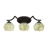 Zilo 3 Light Bath Bar Shown In Dark Granite Finish With 6 Mystic Seashell Glass