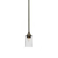 Stem Mini Pendant With Hang Straight Swivel Shown In New Age Brass Finish With 4 Clear Bubble Glass