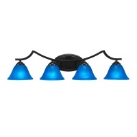 Zilo 4 Light Bath Bar Shown In Matte Black Finish With 7 Blue Italian Glass