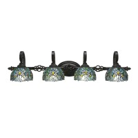 Elegante 4 Light Bath Bar Shown In Dark Granite Finish With 7 Turquoise Cypress Art Glass