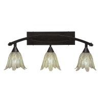 Bow 3 Light Bath Bar Shown In Bronze Finish With 7 Vanilla Leaf Glass