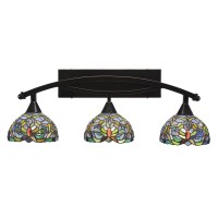 Bow 3 Light Bath Bar Shown In Black Copper Finish With 7 Kaleidoscope Art Glass