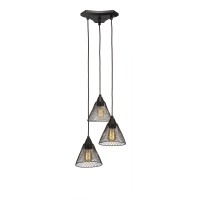 Europa 3 Light Cluster Pendalier Shown In Dark Granite Finish With 7 Dark Granite Mesh Metal Shade