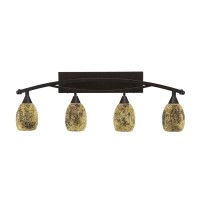 Bow 4 Light Bath Bar Shown In Bronze Finish With 5 Gold Fusion Glass