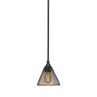 Stem Mini Pendant With Hang Straight Swivel Shown In Dark Granite Finish With 7 Mesh Cone Dark Granite Metal Shade