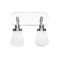 Meridian 2 Light Bath Bar Shown In Chrome Finish With 5 White Glass