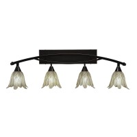 Bow 4 Light Bath Bar Shown In Black Copper Finish With 7 Vanilla Leaf Glass