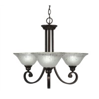 Curl 3 Light Chandelier Shown In Bronze Finish With 10 Frosted Crystal Glass