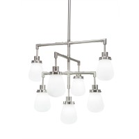 Meridian 7 Light Chandelier Shown In Brushed Nickel Finish With 5 White Glass