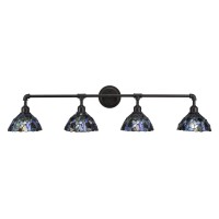 Vintage 4 Light Bath Bar Shown In Dark Granite Finish With 7 Blue Mosaic Art Glass