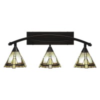 Bow 3 Light Bath Bar Shown In Black Copper Finish With 7 Zion Art Glass