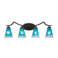 Zilo 4 Light Bath Bar Shown In Dark Granite Finish With 5.5 Fluted Teal Crystal Glass