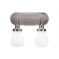 Meridian 2 Light Bath Bar Shown In Brushed Nickel Finish With 5 White Glass