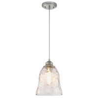 Westinghouse 6105800 One-Light Indoor Mini Pendant, Brushed Nickel Finish With Clear Hammered Glass