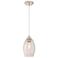 Westinghouse 6105700 Onelight Indoor Mini Pendant Brushed Nickel Finish With Clear Crackle Glass