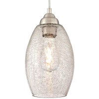 Westinghouse 6105700 Onelight Indoor Mini Pendant Brushed Nickel Finish With Clear Crackle Glass