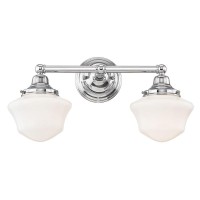 Schoolhouse Bathroom Light Chrome White Opal Glass 2 Light 17 Inch Length