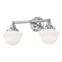 Schoolhouse Bathroom Light Chrome White Opal Glass 2 Light 17 Inch Length