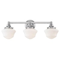 Schoolhouse Bathroom Light Chrome White Opal Glass 3 Light 23.125 Inch Length