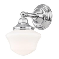 Schoolhouse Sconce Chrome White Opal Glass 1 Light 6 Inch Width